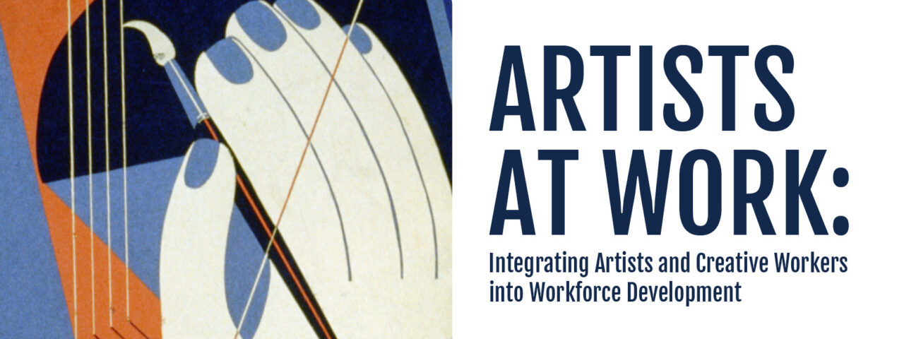 Artist at Work graphic with statue