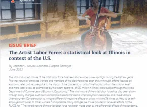 blue and white pdf page with title "issue brief: the artist labor force: a statistical look at Illinois in context of the U.S."