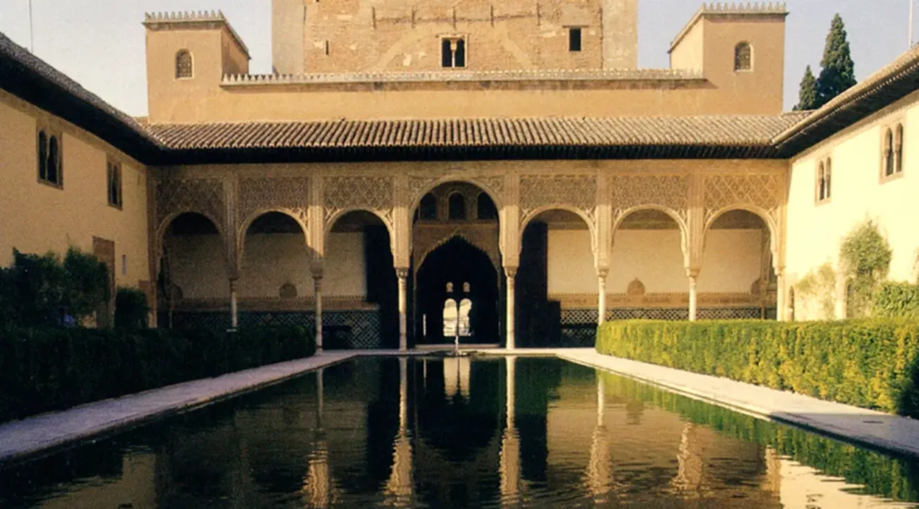 View of the Court of the Myrtles, Nasrid Palace, The Alhambra, Granada, Spain