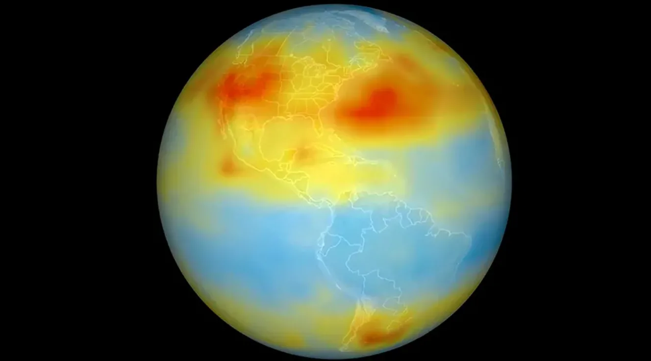 Digital model of globe showing shifting climate patterns