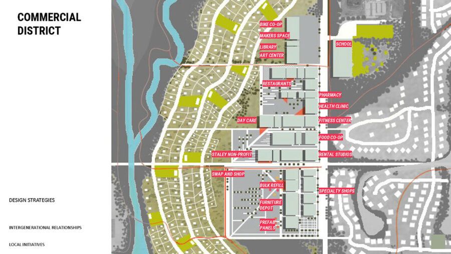 Plan of Commercial District in Sophia Dennis project "Regenerative Suburbs"