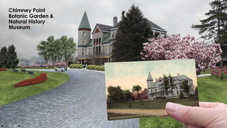 Historical view and contemporary design proposal for "Chimney Point Botanic Garden &amp; Natural History Museum" project