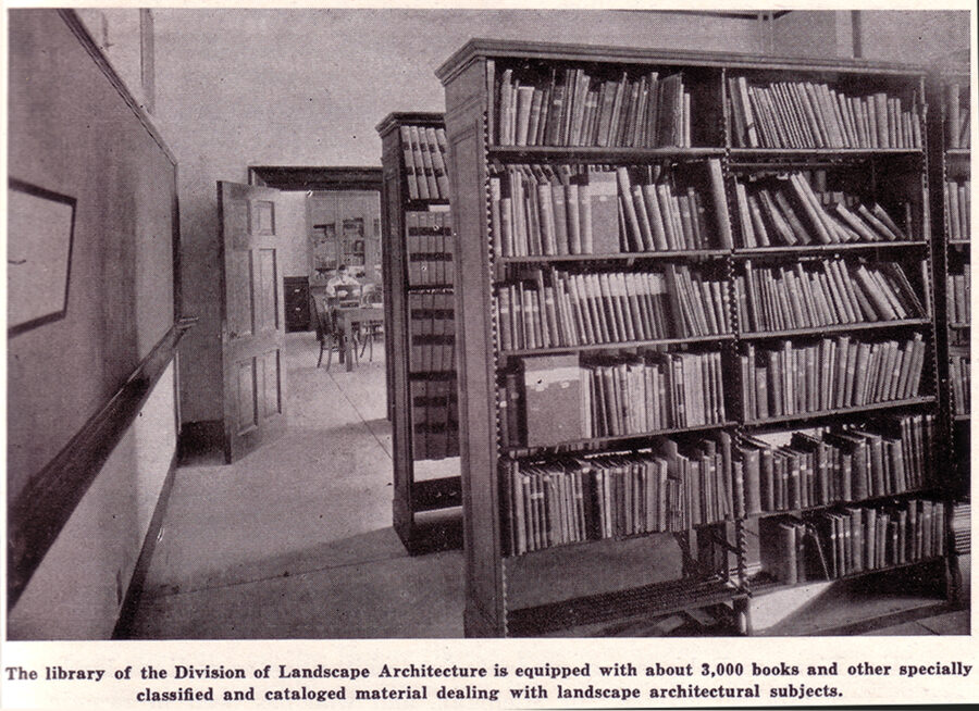 View of stacks in City Planning &amp; Landscape Architecture (CPLA) Library at 203 Mumford Hall