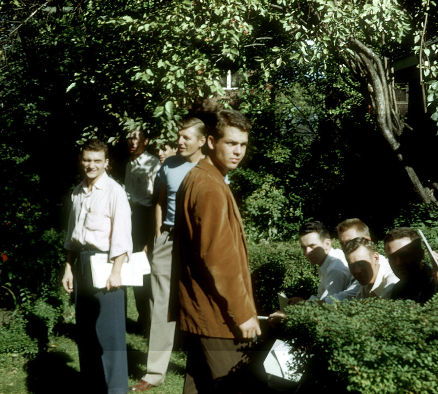 Photo of Instructor Tom Wood and students on a planting design site visit