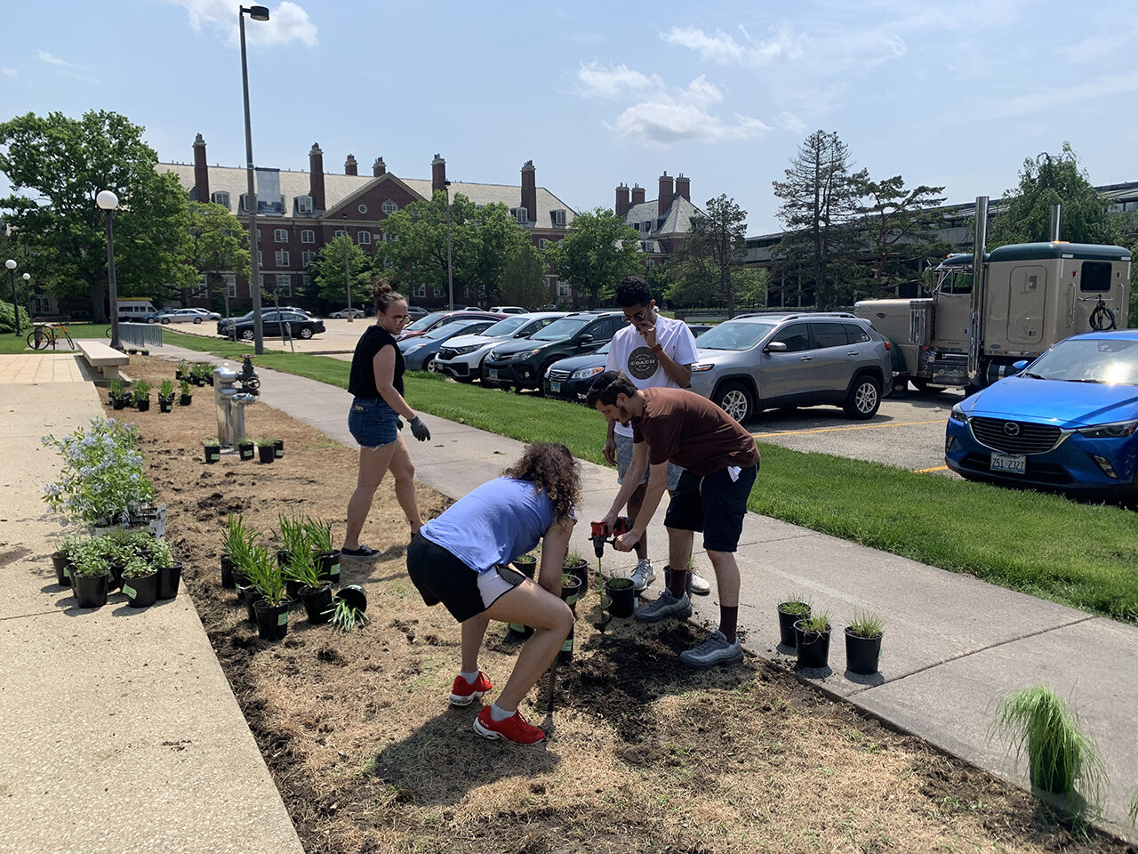 View of students planting the Sofia T. Soudavanh Garden on May 20, 2022