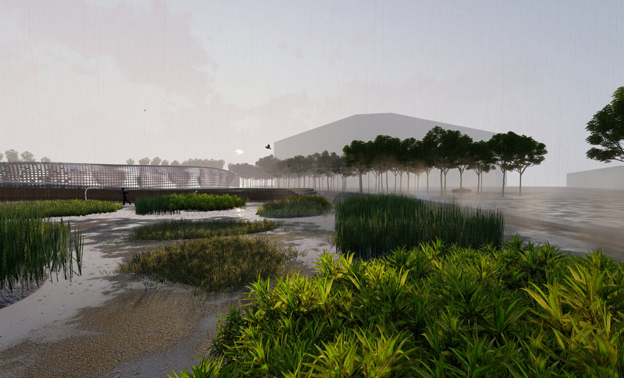 View of Continuum looking southeast across Dissolve Garden