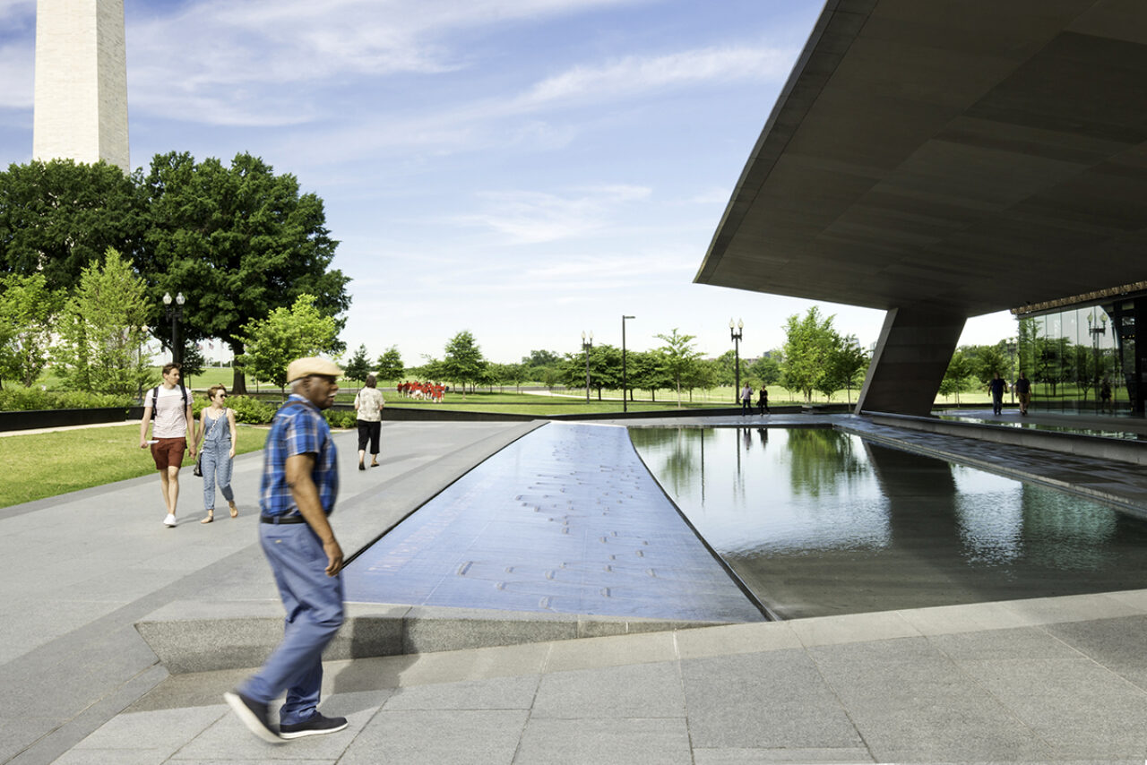 View of basin near south entrance to the National Museum of African American History and Culture