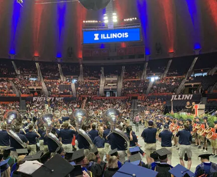 View of Marching Illini at 2021 University Convocation Ceremony