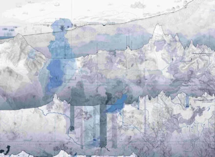 white abstract painting with blues