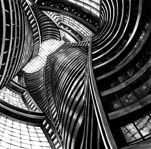 architectural drawing of a view upwards