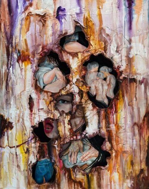 colorful self-portrait seen through holes