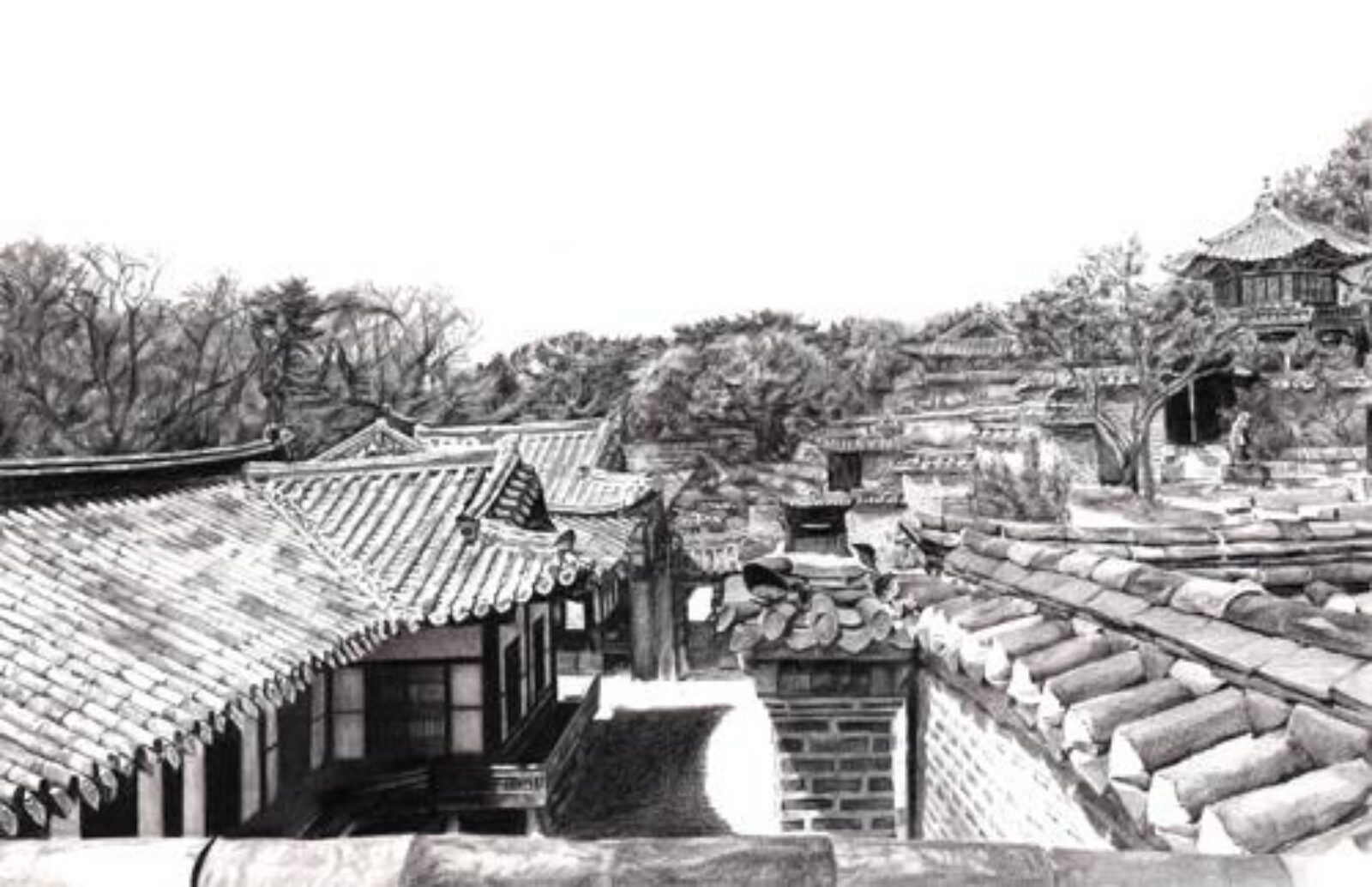 black and white rooftops
