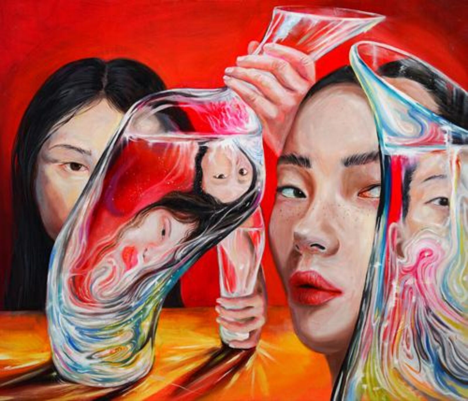 vibrant self-portrait with reflections in glasses