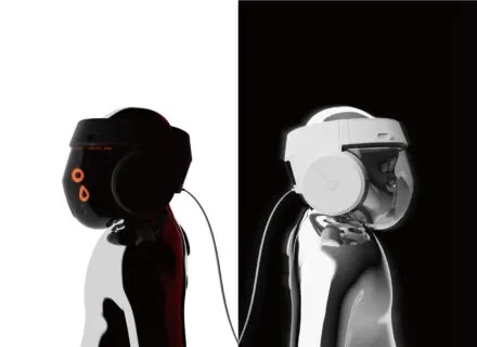  black figure with headgear on white background and white figure with headgear on black background