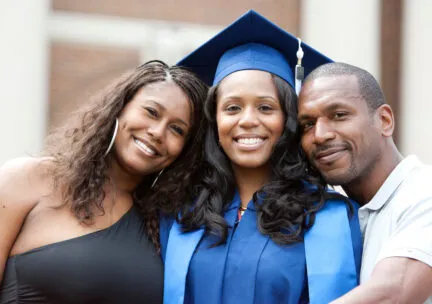 A graduate in-between her parents