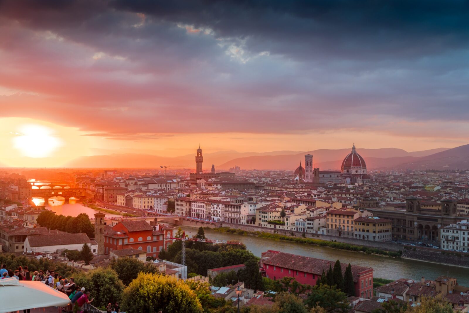 city with greenery in beautiful sunset