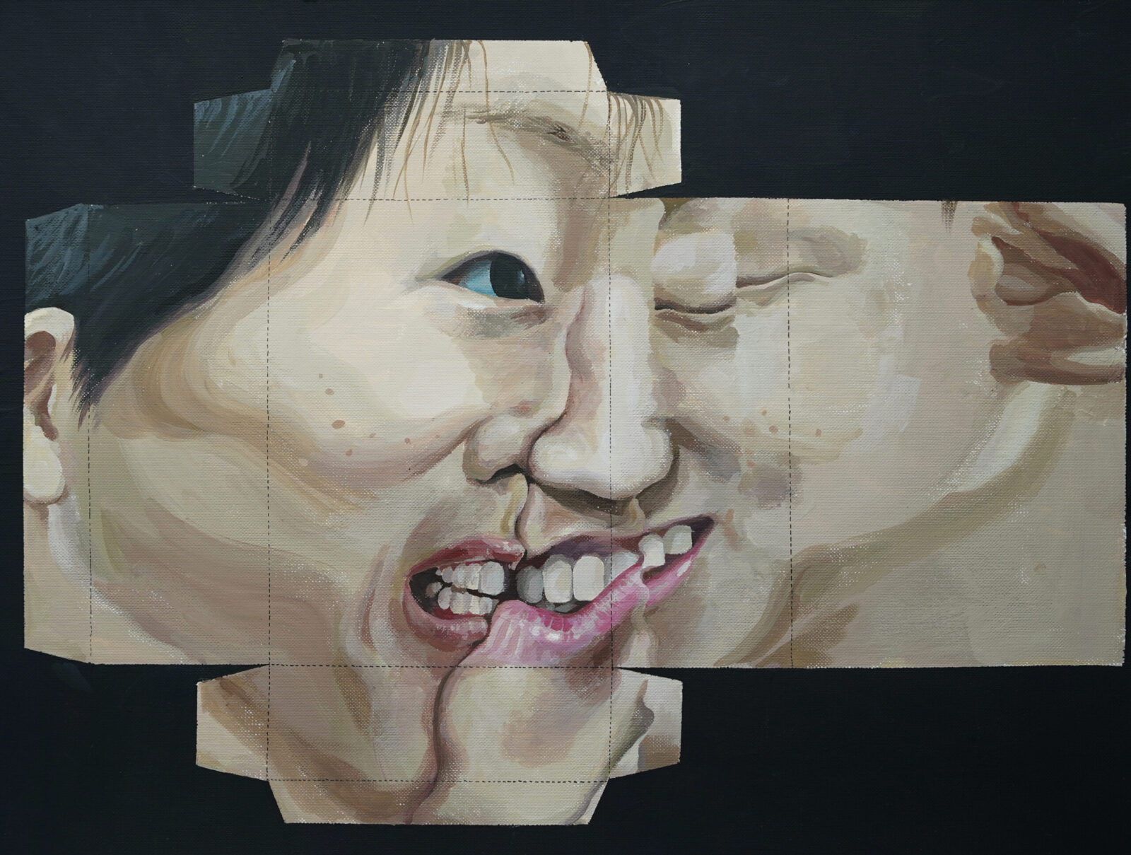 self-portrait with distorted face