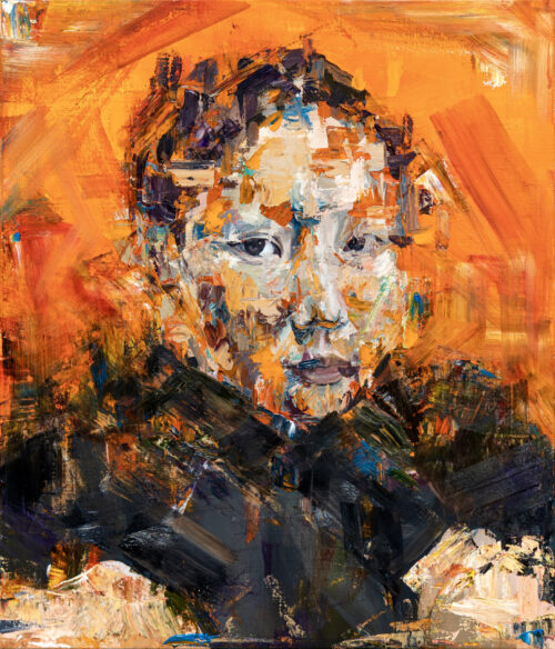 abstract self-portrait with orange background
