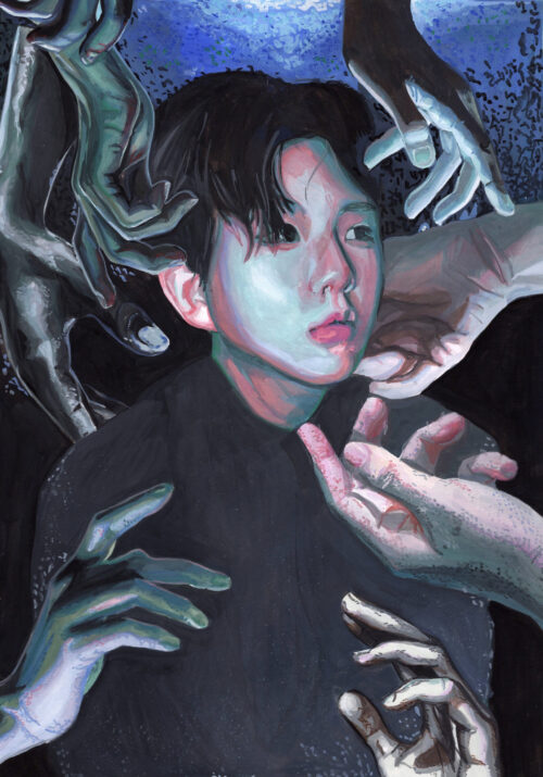 self-portrait with lots of hands