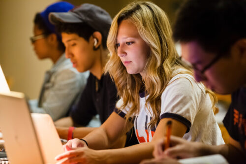 Students studying at the library