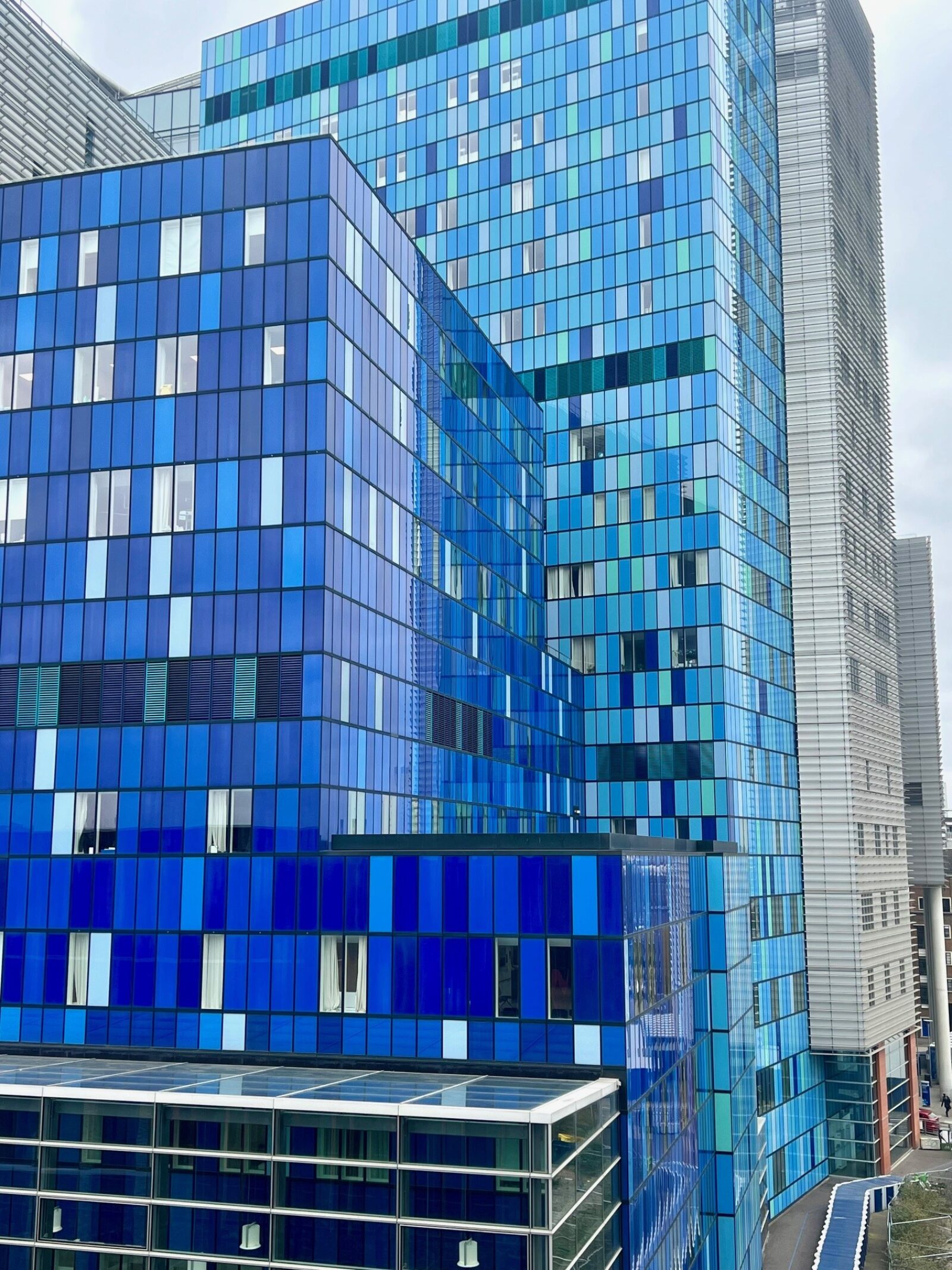 large blue buildings