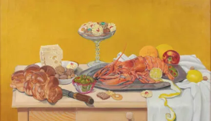 painting of table full of food