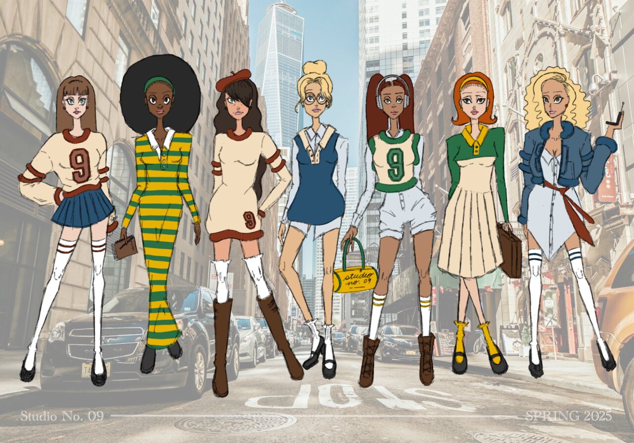cartoon-style women wear sporty fashion designs
