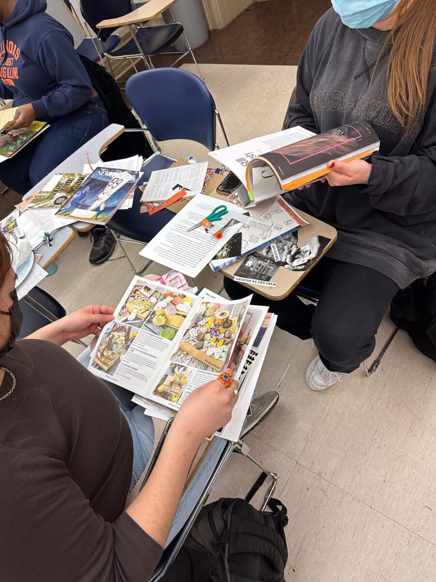 students skimming magazines