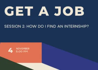 Flier for Get A Job series Session 2 with blue, green, and orange background and beige lettering