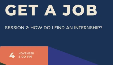 Flier for Get A Job series Session 2 with blue, green, and orange background and beige lettering