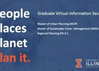 Blue, white and orange flier with list of graduate programs