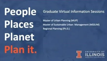 Blue, white and orange flier with list of graduate programs