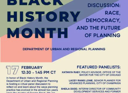 Multi-colored flier of the panel discussion with details on panelists and Zoom registration.