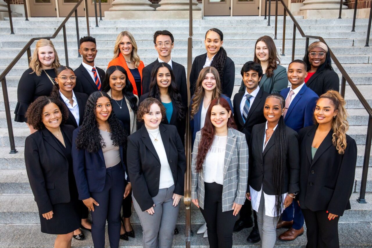 Photo of homecoming court on outside steps