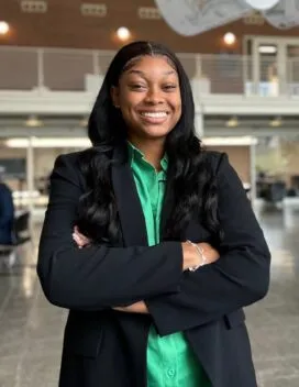 Photo of Kayla Baldwin in Temple Buell Hall atrium