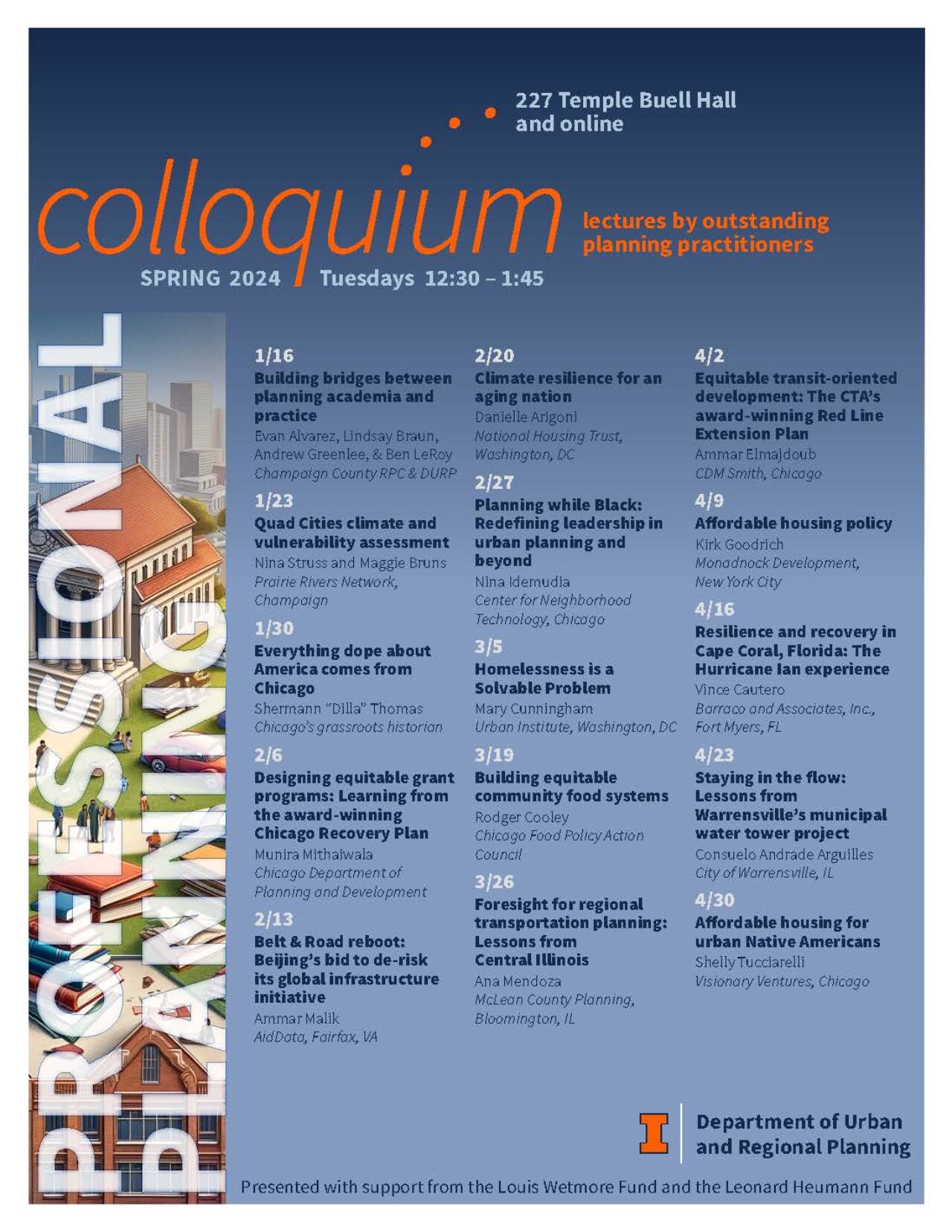 Blue, orange and white flier with colloquium schedule