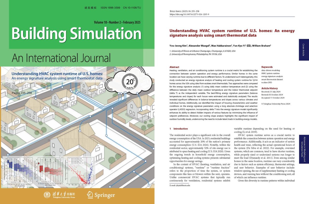 Cover article of Building Simulation Journal, “Understanding HVAC system runtime of U.S. homes: An energy signature analysis using smart thermostat data”, Build. Simul. (2024). https://doi.org/10.1007/s12273-024-1203-9