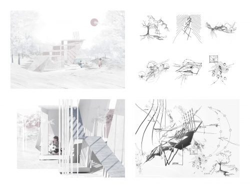 perspective renderings and drawings on a board 