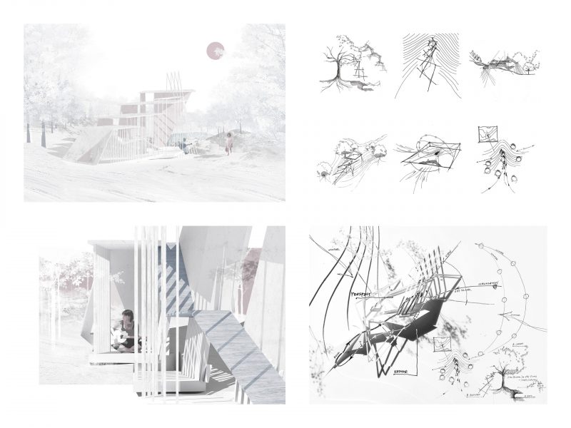 perspective renderings and drawings on a board 