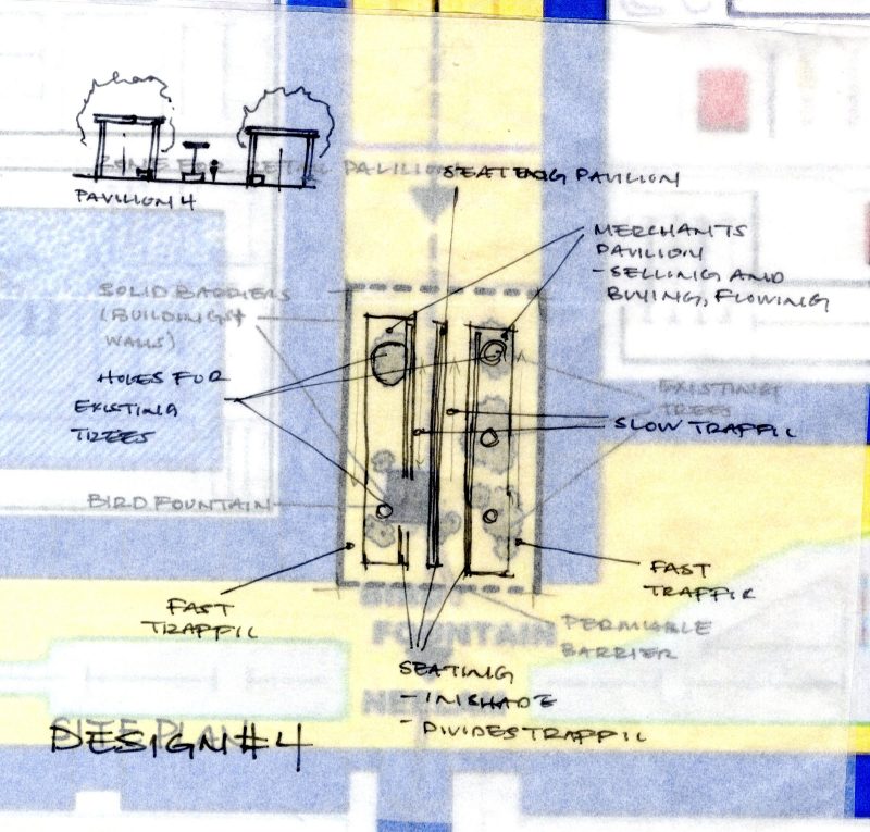 Retail pavilion and open space design iterations 