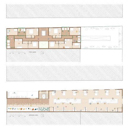 Floor plans of linear building 