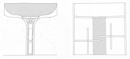 Section drawing of roof that collects water 