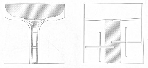 Section drawing of roof that collects water 