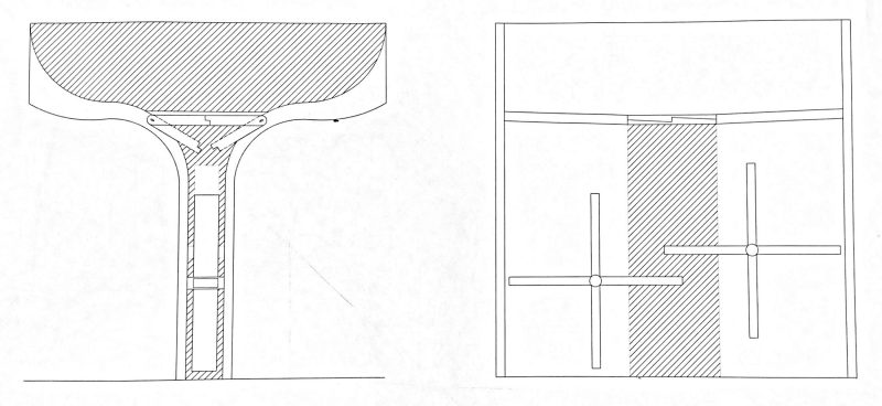 Section drawing of roof that collects water 