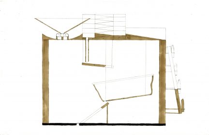 Section drawing of roof that collects water 