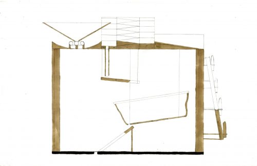 Section drawing of roof that collects water 