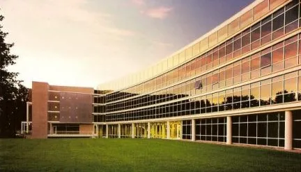 glass facade of Temple Buell Hall