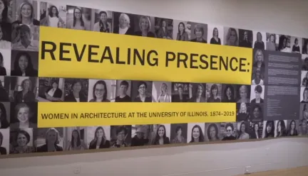 image of women's symposium exhibit titled "revealing presence" 