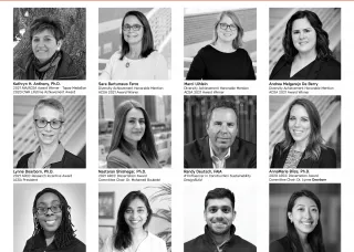 grid of faculty and student headshots in black and white 