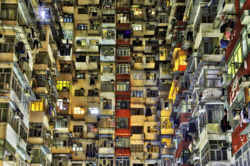 lots of habitat buildings stacked on top of each other